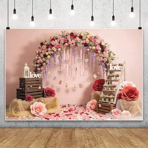 Birthday Photography Backdrop Pongee Polyester Floral Balloon Printed Banner For Party Celebration Event Photo Props Decoration