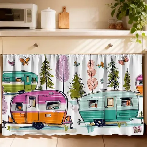 Pastoral Cartoon Printed Kitchen Cabinet Curtain Vintage Floral Animal Pattern Polyester Fabric For Bathroom Counter Dust Cover
