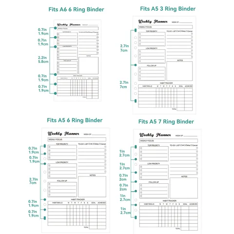 Ongedateerde Weekplanner Navullingen Voor A5 A6 Losbladig Notitieboek Invulpapier Ringband Inzetstukken Voor Habit Tracker To-do Lijst