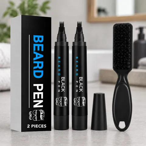 Set Penna per Barba Nera per Uomo Penna Riempitiva per Barba Impermeabile Con Pennello Kit per la Cura della Barba