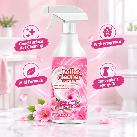 Pink Formula Toilet Cleaner Spray For Bathroom Stains Removal Cherry Blossom Scented Foam Detergent For Ceramic Surfaces Household Cleaning
