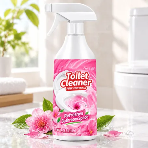 Pink Formula Toilet Cleaner Spray For Bathroom Stains Removal Cherry Blossom Scented Foam Detergent For Ceramic Surfaces Household Cleaning