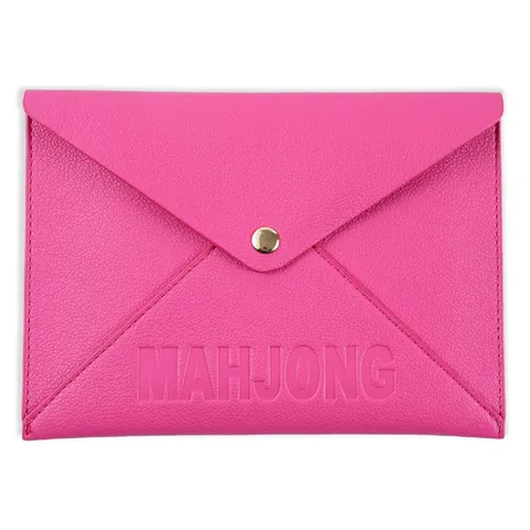 Bolsa de Cuero PU para Tarjetas de Mahjong Estilo de Sobre Organizador de Tarjetas de Reglas Con Botón de Presión Estuche Portátil de Accesorios de Juego