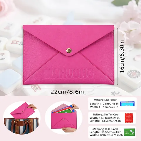 PU-Leder Mahjong Kartenhalter Tasche Umschlag Stil Regelkarten Organisator Tasche Mit Druckknopf Tragbare Spielzubehör Koffer