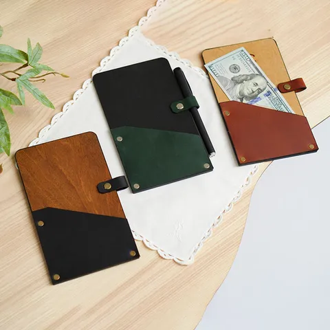 Vintage PU Leather Bill Holder Guest Check Presenter For Restaurant Cafe Wooden Style Menu Folder Snap Button Organizer