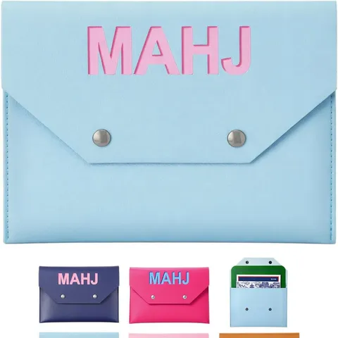 MAHJ Letterprint PU Lederen Kaarthouder Enveloppe Handtas Voor Mahjong Kaarten Drukknop Sluiting Opbergtas Spelaccessoires
