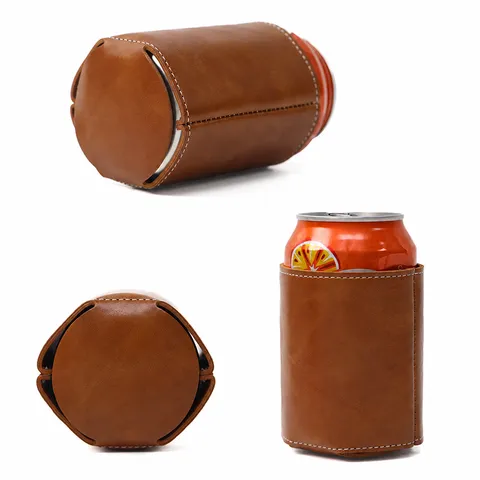 Manchon de Canette en Cuir PU Motif Crazy Horse Rétro Support de Bouteille de Bière Isolé Protecteur de Boisson Artisanal