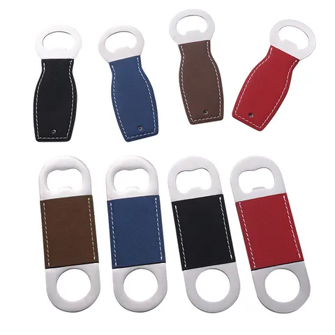 DIY Sublimation Blank PU Leather Metal Bottle Opener Portable Beer Opener For Laser Engraving Creative Craft Gifts Home Kitchen Tool