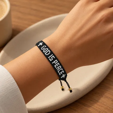 Ethnic Style Woven Glass Bead Adjustable Bracelet For Men And Women Geometric Letter Pattern Woven Cord Jewelry Travel Souvenir Gift