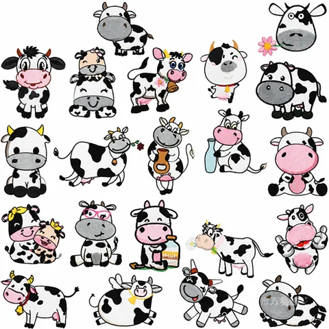 Cartoon Cow Embroidery Patches Computer Embroidered Animal Pattern Iron On Applique Decorative Badges For Bag Clothing DIY Decoration