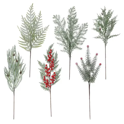 Artificial Christmas Snow Covered Pine Branch with Red Berries Plastic PE Pine Needle Picks for DIY Wreath Xmas Tree Decoration Home Decor