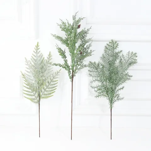 Artificial Christmas Snow Covered Pine Branch with Red Berries Plastic PE Pine Needle Picks for DIY Wreath Xmas Tree Decoration Home Decor