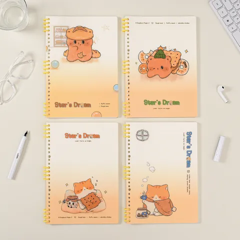 Cartoon Magic Baking Losbladig Notitieboek Beer Kat Thema Studenten Draagbaar Spiraal Notitieboek Horizontale Lijn Papier Voor School Kantoor