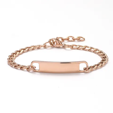 Stainless Steel ID Plate Bracelet For Men Women DIY Custom Engraving Curved Bar Cuban Link Chain Personalized Jewelry Gift