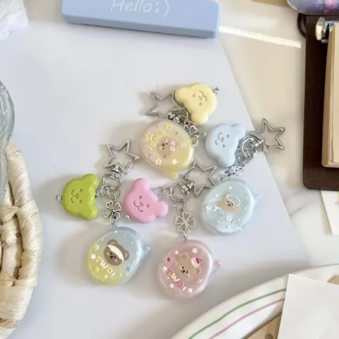 Korean Style Cute Acrylic Bear Phone Charm Star Hook Keychain For Bag Airpods Case Car Key Pendant Accessories For Women