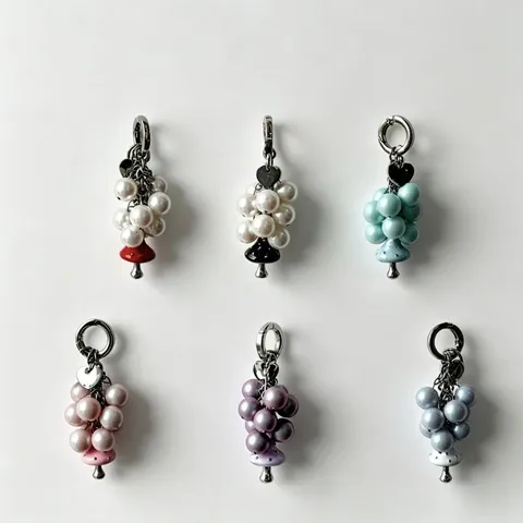 Handmade Mushroom Grape Pearl Phone Charm Acrylic Cute Keychain For Bags Keys Women Girly Gift Heart Pendant Accessories