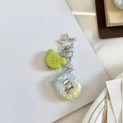 Korean Style Cute Acrylic Bear Phone Charm Star Hook Keychain For Bag Airpods Case Car Key Pendant Accessories For Women