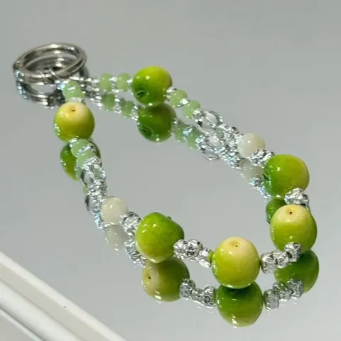 Fresh Green Apple Handmade Beaded Phone Charm Forest Style Light Green Imitation Jade Beads Cute Fruit Keychain Bag Pendant