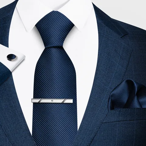 Cravatta da Uomo in Jacquard di Poliestere Tinta Unita Fazzoletto da Taschino Gemelli Fermacravatta Per Matrimonio Business
