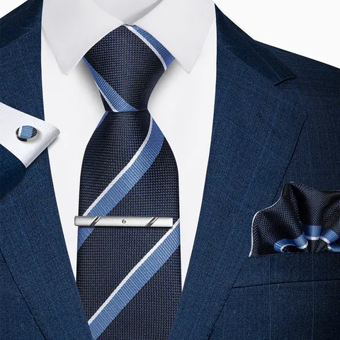Men Luxury Jacquard Necktie Set With Pocket Square Cufflinks Tie Clip Polyester Business Wedding Formal Tie Accessories