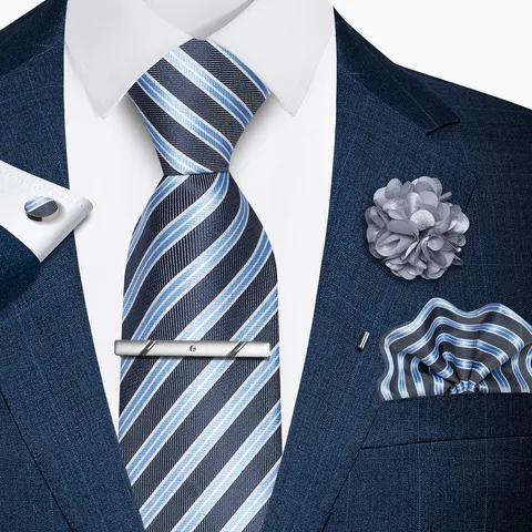 Men Business Formal Tie Set Polyester Jacquard Necktie Pocket Square Brooch Cufflinks Tie Clip Wedding Party Accessories