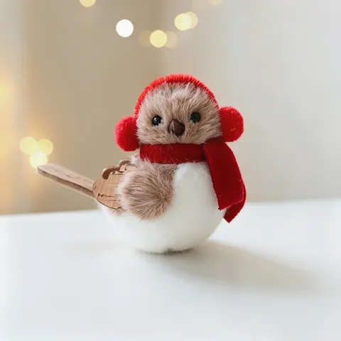 Juego de Adornos de Pájaros de Peluche de Navidad Pájaro Colgante Con Gorro de Navidad Bufanda Alas de Madera Figurita para Árbol de Navidad Hogar Mesa