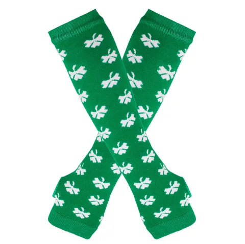 St. Patrick's Day Shamrock Printed Striped Arm Sleeves And Knee High Socks Festive Knit Costume Accessories For Party Unisex