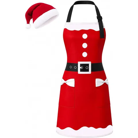 Delantal Navideño Impermeabile Poliéster Estampado Papá Noel Reno Cocina Fiesta Decoración para Mujeres Hombres Disfraz de Fiesta