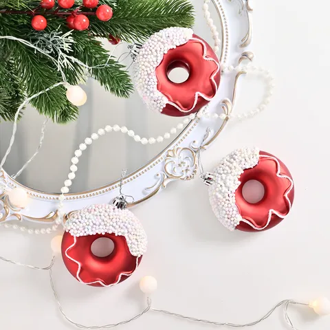 Red White Christmas Tree Hanging Ornaments Electroplated Plastic Candy Cane Train Donut Glove Gift Box Baubles For Holiday Home Decor