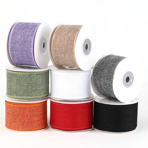 Faux Burlap Wired Edge Ribbon For DIY Gift Wrapping Bows Crafts Wedding Party Decoration Rustic Polyester Mesh Decorative Ribbon