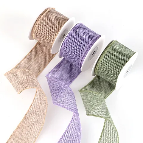 Faux Burlap Wired Edge Ribbon For DIY Gift Wrapping Bows Crafts Wedding Party Decoration Rustic Polyester Mesh Decorative Ribbon