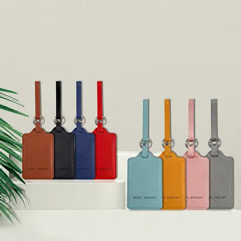 PU Leather Luggage Tag Travel Suitcase ID Label With Metal Ring Extended Strap Airplane Pattern Business Bag Tag For Travel Bags