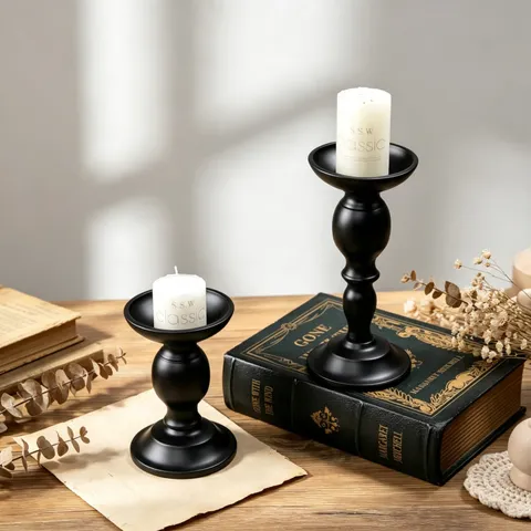 Vintage Iron Candle Holder Matte Black Pillar Candle Stand For Home Restaurant Table Decor Photography Prop