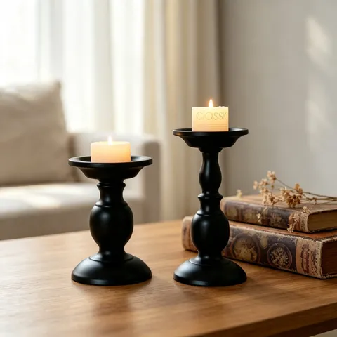 Vintage Iron Candle Holder Matte Black Pillar Candle Stand For Home Restaurant Table Decor Photography Prop