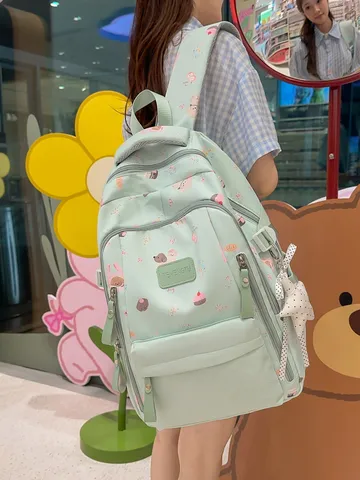 Nylon Cartoon Tier Druck Rucksack Für Mädchen Große Kapazität Schultasche Student Leicht Atmungsaktiv Tagesrucksack Für Schule