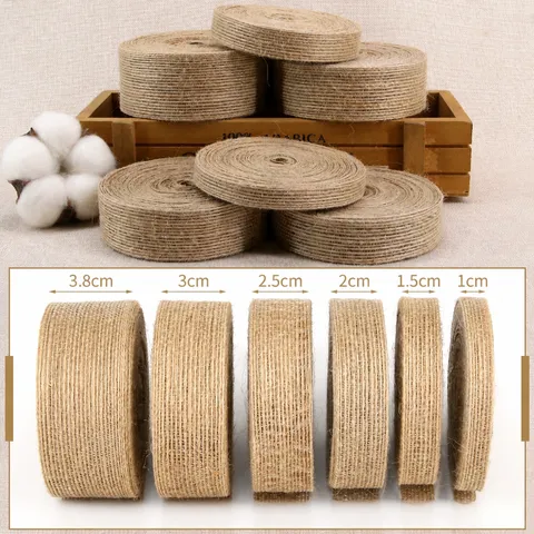 Natural Jute Burlap Ribbon Roll With Fish Silk Line Natural Brown Woven Webbing For DIY Craft Bow Christmas Gift Wrapping Wedding Decoration
