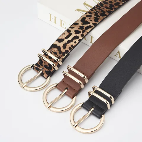 Ceinture en Cuir PU Rétro pour Femmes Avec Boucle à Ardillon à Double Anneau Ceinture Décorative Casual Simple pour Jeans Robes Accessoires de Mode Femme