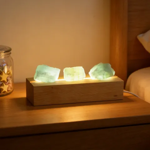 Luz de Noche de Piedra en Bruto de Cristal Natural Con Base de Madera Lámpara de Ambiente USB para Dormitorio Decoración de Hogar Regalo