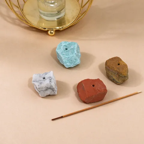 Natural Raw Crystal Stone Incense Holder Base Irregular Mineral Quartz Incense Stick Tray Healing Crystals Home Office Decor Lapis Lazuli Amethyst Accessory