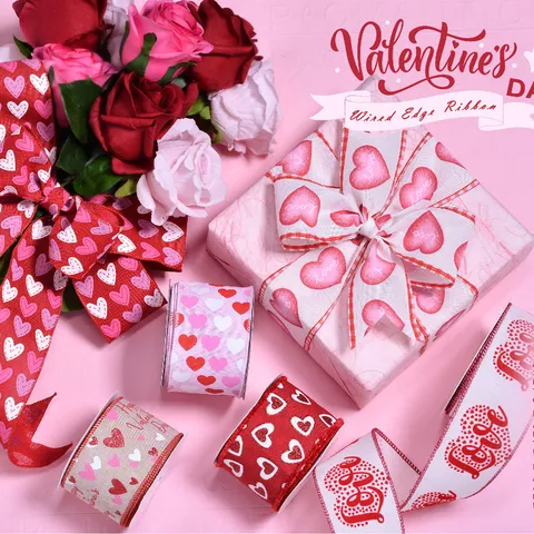 Wired Edge Ribbon Polyester Faux Burlap Decorative Ribbon For Bow Making Holiday Home Decor Easter Valentine Gift Wrapping