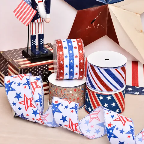 Wired Edge Ribbon Polyester Faux Burlap Decorative Ribbon For Bow Making Holiday Home Decor Easter Valentine Gift Wrapping