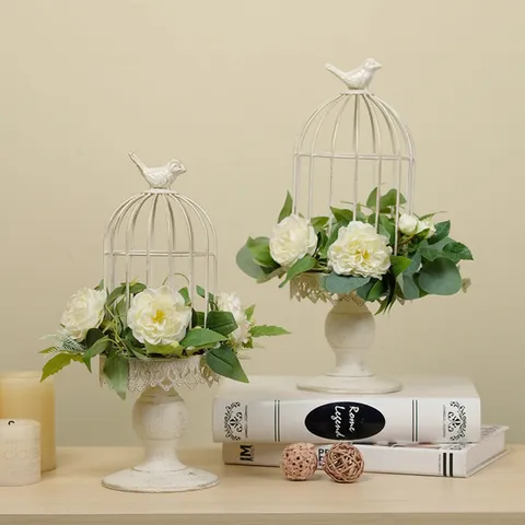 Nordisch Eisen Vogelkäfig Kerzenhalter Retro Antikweiß Kerzenständer Für Hochzeit Home Dekor Vintage Tisch Ornament Geschenk