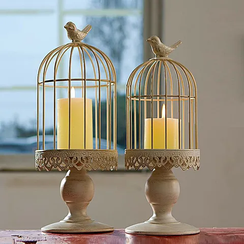 Nordisch Eisen Vogelkäfig Kerzenhalter Retro Antikweiß Kerzenständer Für Hochzeit Home Dekor Vintage Tisch Ornament Geschenk