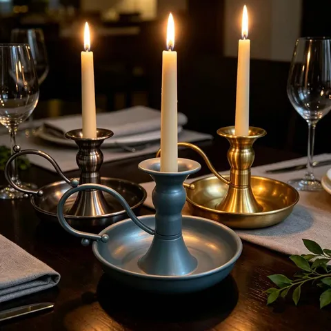 European Vintage Metal Iron Candlestick Holder Tray Candle Cup With Finger Ring Handle French Romantic Home Decor Ornament
