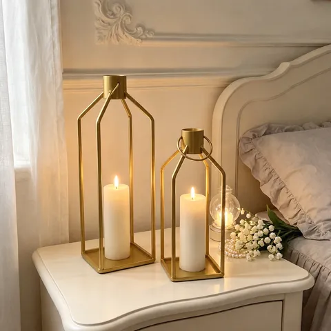 Vintage Eisen Kerzenhalter Laterne Paar Große Und Kleine Metall Kerzenständer Mit Griff Amerikanischen Stil Home Dekor Hochzeit Ornament