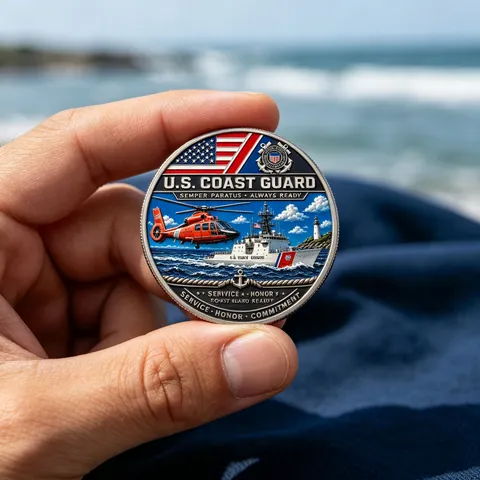 US Coast Guard 3D Embossed Metal Commemorative Coin Military Challenge Coin Semper Paratus Medallion Service Honor Gift