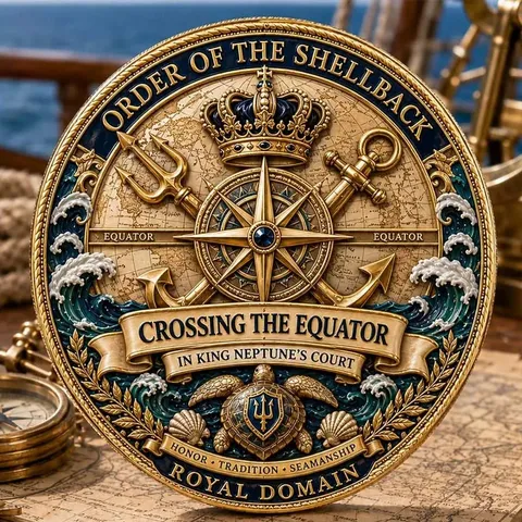 Vintage Gold Neptune Court Commemorative Coin Crossing Equator Shellback Challenge Coin Nautical Embossed Iron Souvenir Gift