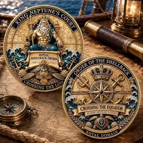 Vintage Gold Neptune Court Commemorative Coin Crossing Equator Shellback Challenge Coin Nautical Embossed Iron Souvenir Gift