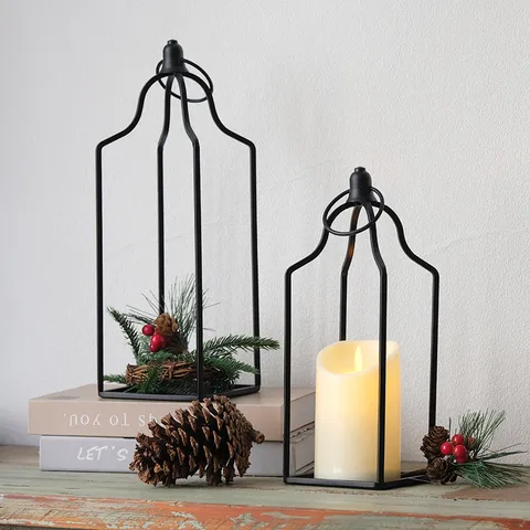 Minimalistische Schwarze Eisen Kerzenlaterne Nordisch Geometrisch Metall Kerzenständer Für Heim Garten Dekoration Hochzeit Geschenk
