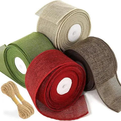 Rustic Wired Burlap Ribbon Colorful Jute Fabric Roll For DIY Crafts Gift Wrapping Wedding Party Bow Decoration Home Decor